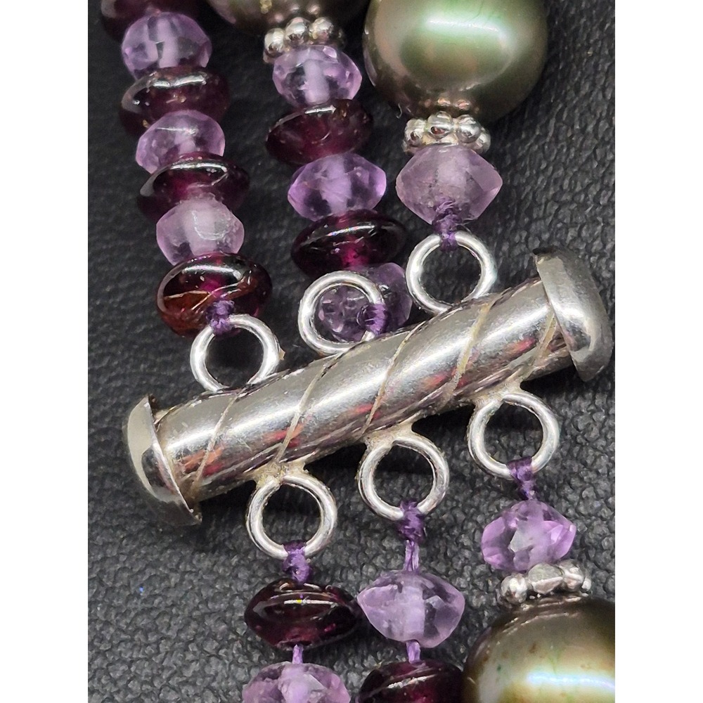 Abalone Necklace Paua Pearl Amethyst Garnet Multi Strand Iridescent Statement - Picture 6 of 16